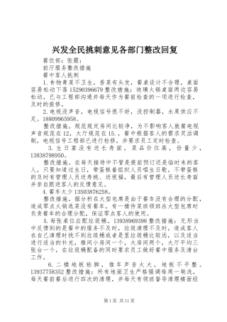 兴发全民挑刺意见各部门整改回复