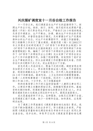 兴庆煤矿调度室十一月份自检工作报告