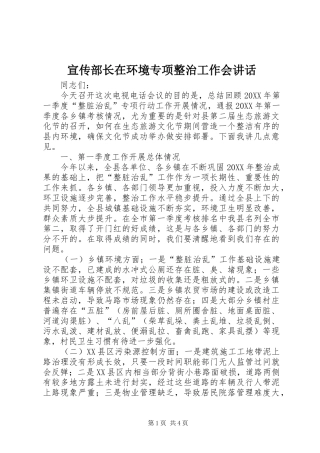 宣传部长在环境专项整治工作会致辞