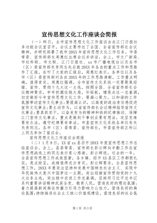 宣传思想文化工作座谈会简报