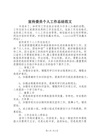 宣传委员个人工作总结范文