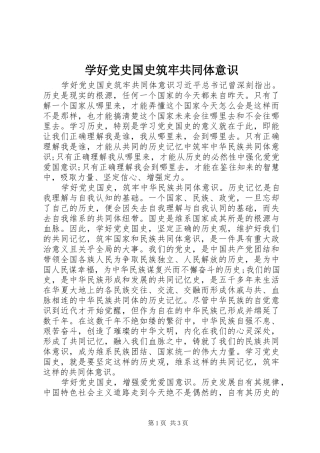 学好党史国史筑牢共同体意识