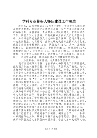 学科专业带头人梯队建设工作总结