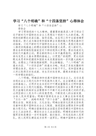 学习八个明确和十四条坚持心得体会