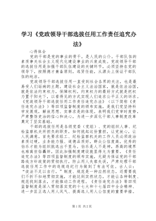 学习党政领导干部选拔任用工作责任追究办法