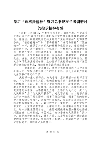 学习焦裕禄精神暨习总书记在兰考调研时的指示精神有感