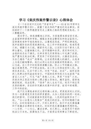 学习栾庆伟案件警示录心得体会