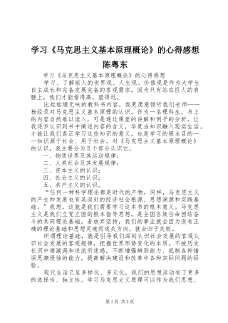 学习马克思主义基本原理概论的心得感想陈粤东