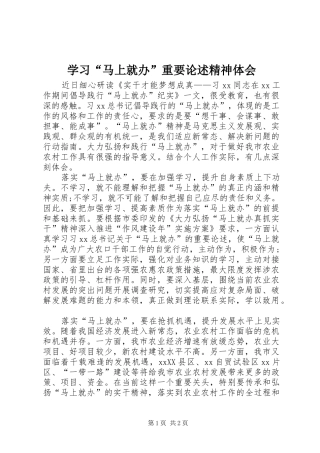 学习马上就办重要论述精神体会