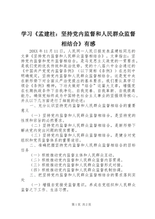 学习孟建柱坚持党内监督和人民群众监督相结合有感