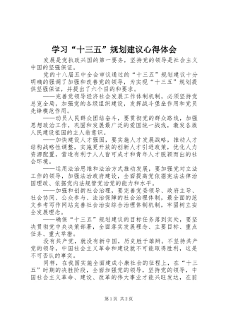 学习十三五规划建议心得体会