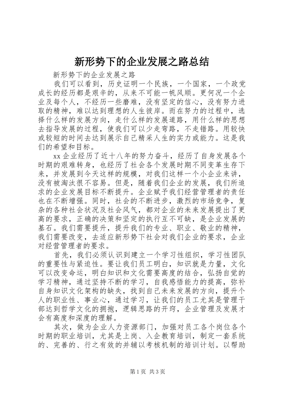 新形势下的企业发展之路总结_第1页