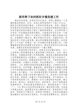 新形势下如何抓好乡镇党建工作