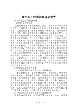 新形势下线损管理调研报告