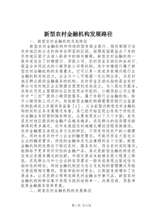 新型农村金融机构发展路径