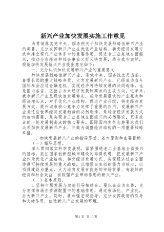 新兴产业加快发展实施工作意见