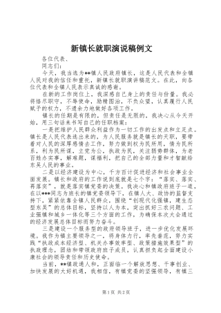 新镇长就职演说稿例文