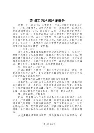 新职工的述职述廉报告