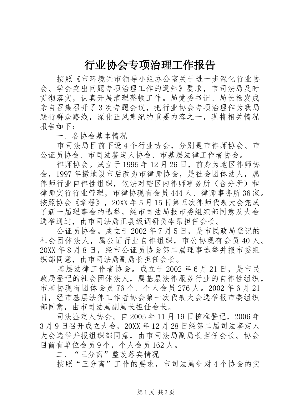 行业协会专项治理工作报告_第1页
