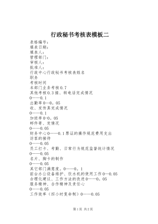 行政秘书考核表模板二