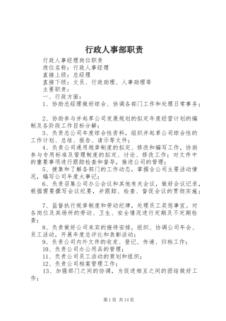 行政人事部职责