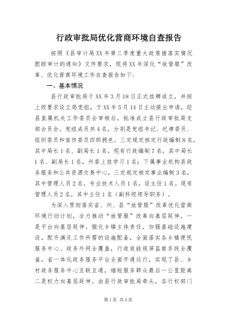 行政审批局优化营商环境自查报告