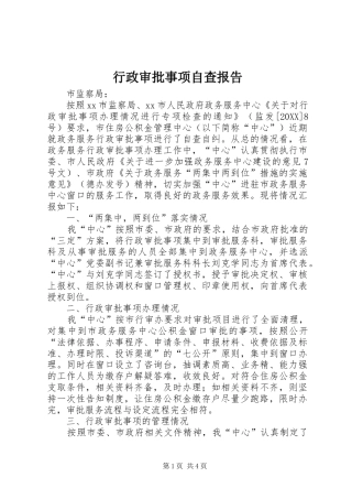 行政审批事项自查报告