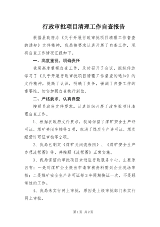 行政审批项目清理工作自查报告
