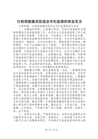 行政效能建设促进会市纪监委的表态讲话