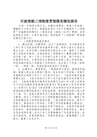 行政效能三项制度贯彻落实情况报告