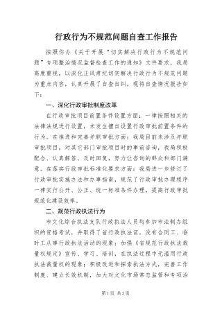 行政行为不规范问题自查工作报告