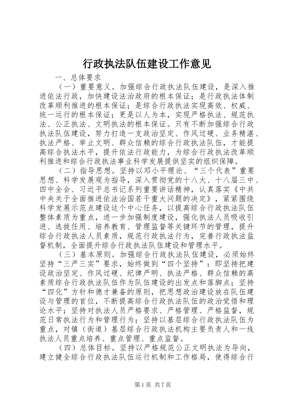 行政执法队伍建设工作意见_第1页