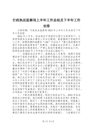 行政执法监察局上半年工作总结及下半年工作安排