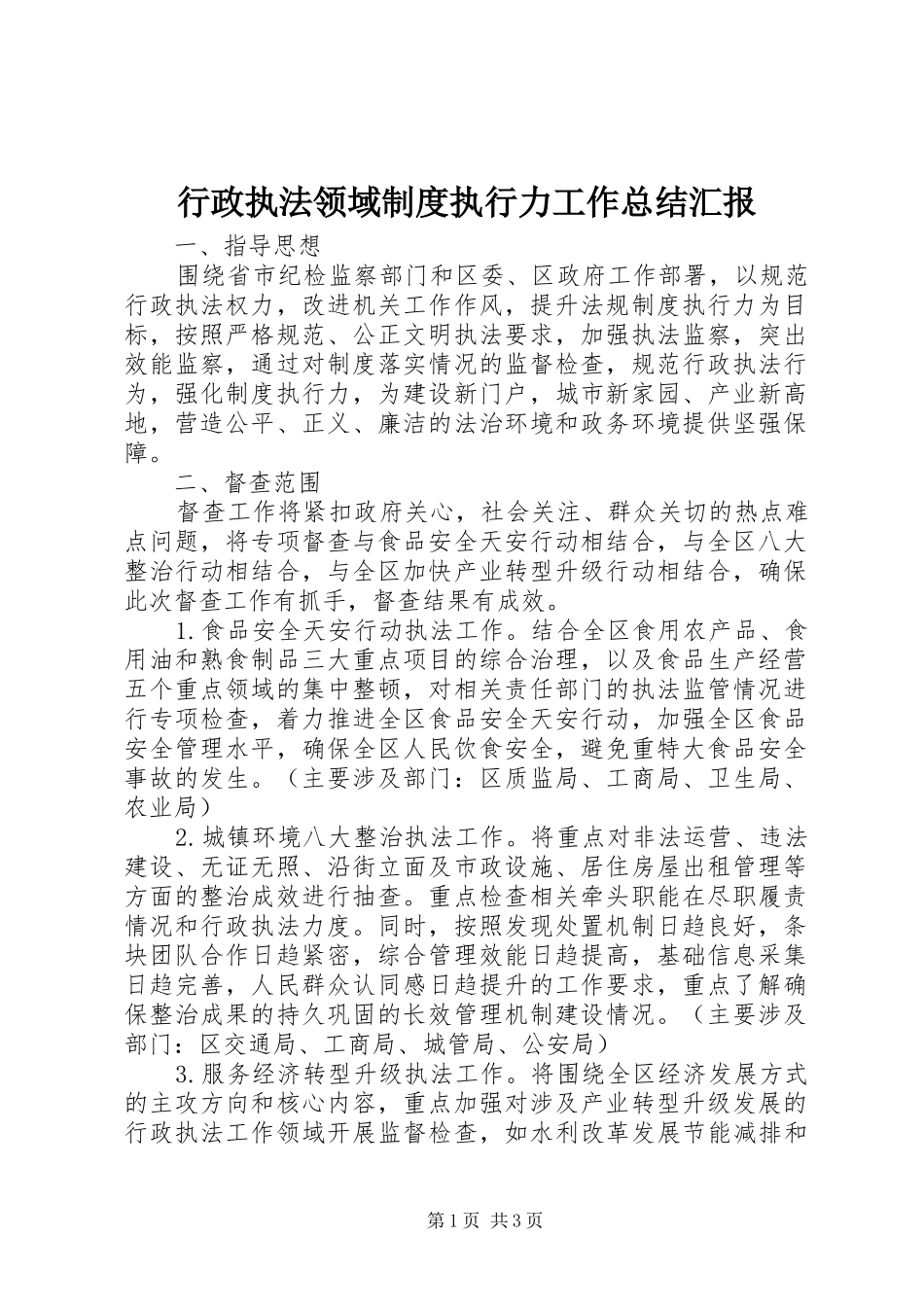 行政执法领域制度执行力工作总结汇报_第1页