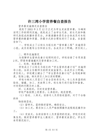 许三湾小学营养餐自查报告