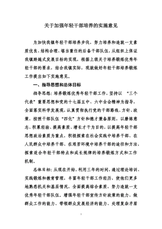 关于加强年轻干部培养的实施意见
