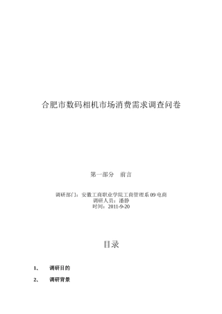 关于合肥地区数码相机发展趋势调查报告