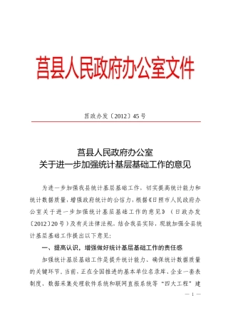 关于进一步加强统计基层基础工作的意见