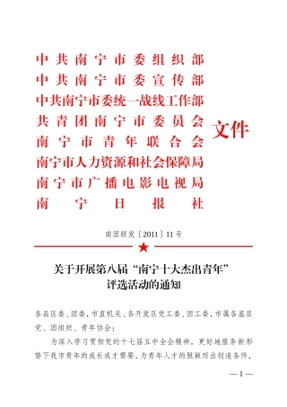 关于开展第八届“南宁十大杰出青年”评选活动的通知