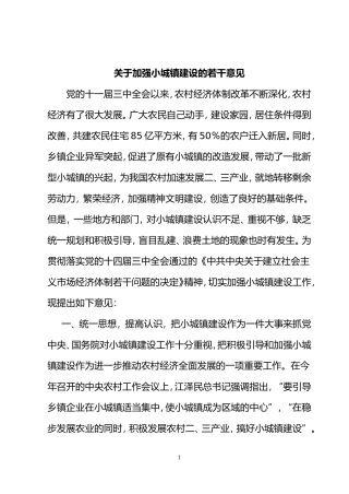 关于加强小城镇建设的若干意见
