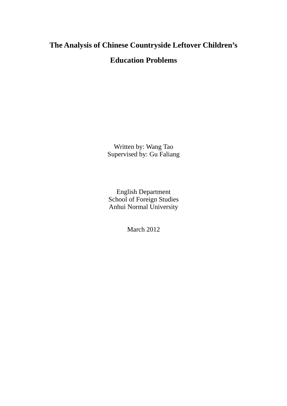 关于留守儿童-英文论文_第1页