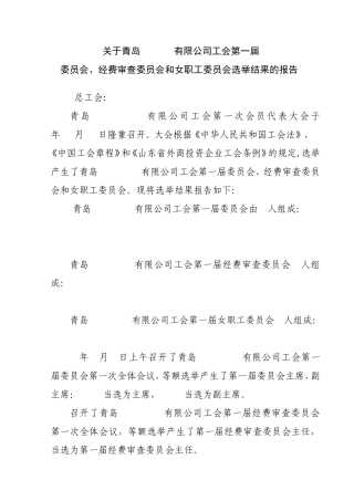 关于工会第一届委员会选举结果的报告