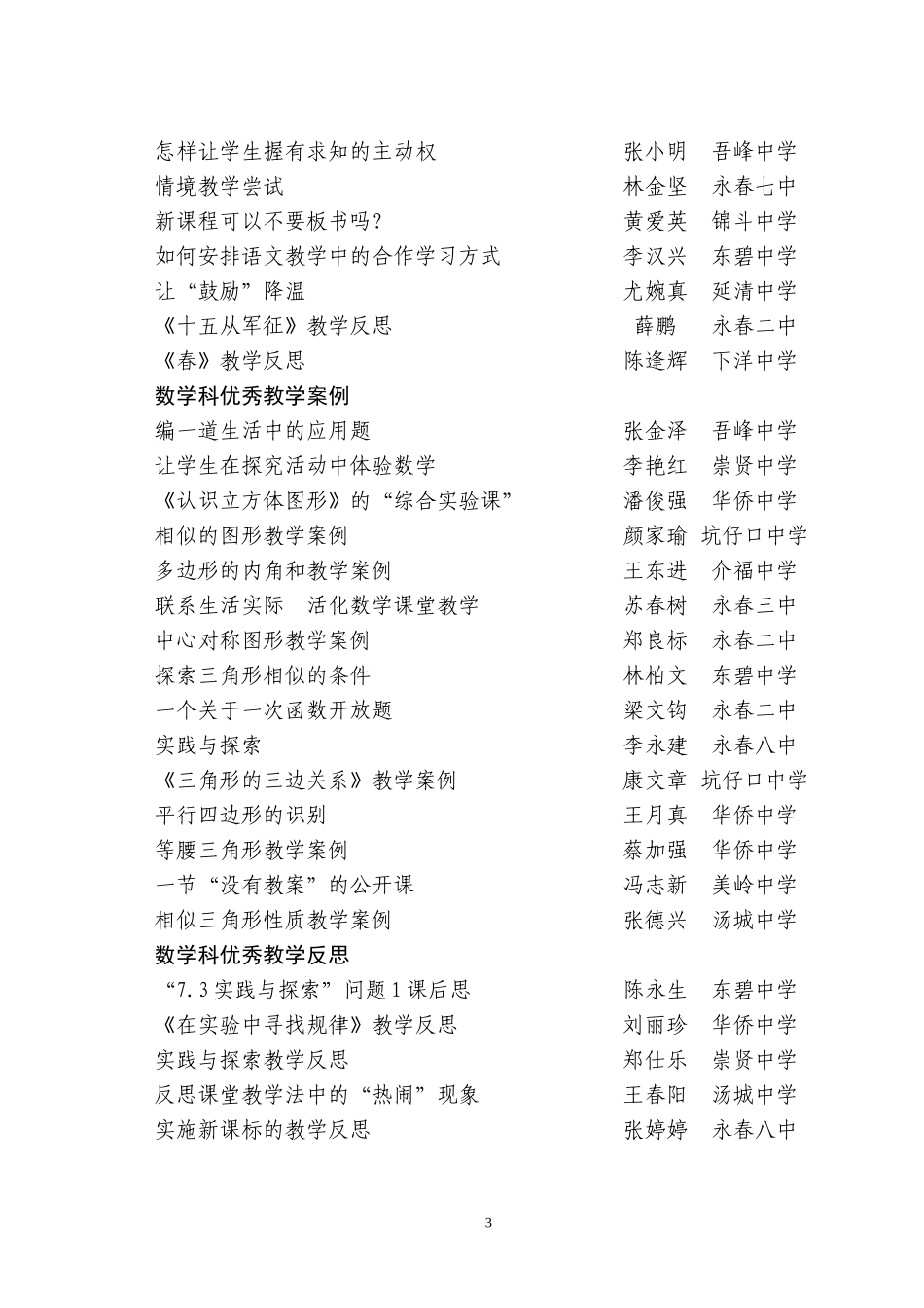 关于公布中小学-幼儿园优秀教学案例教学反思的通知_第3页
