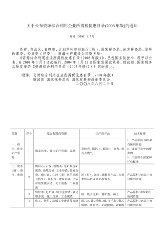 关于公布资源综合利用企业所得税优惠目录
