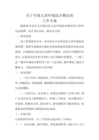 关于开展农村人居环境综合整治的工作方案