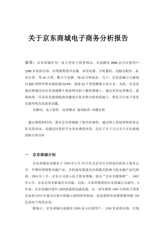 关于京东商城电子商务分析报告
