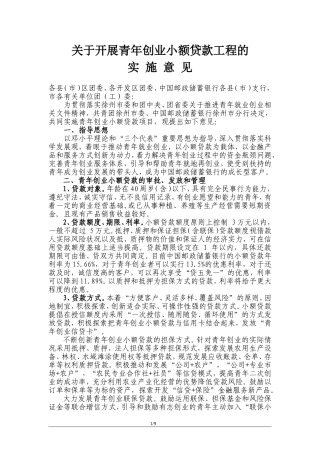 关于开展青年创业小额贷款工程的