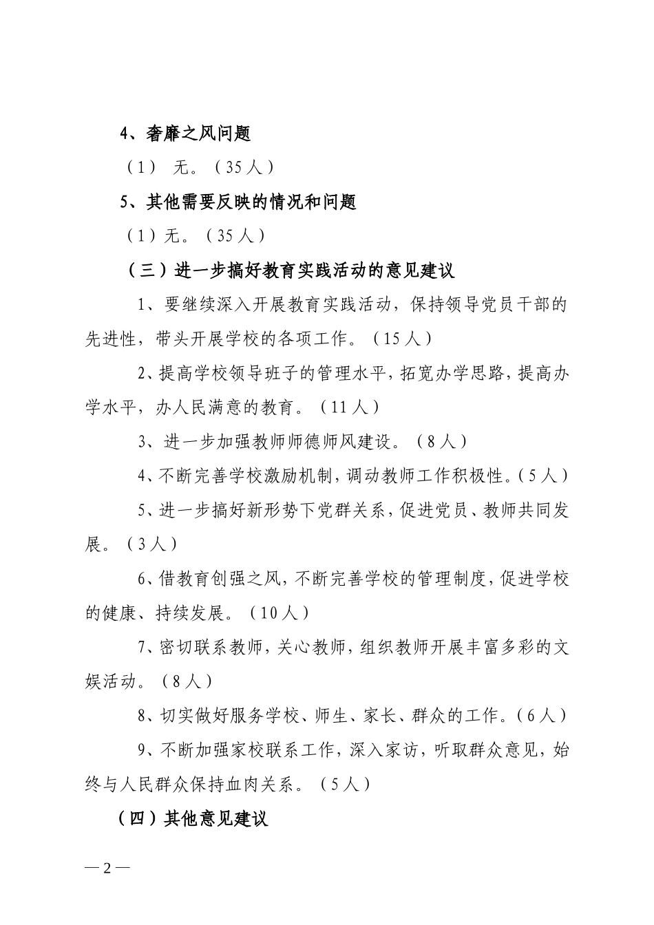 关于对双捷中学领导班子及成员征求意见汇总情况的报告_第2页