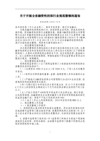 关于开展全省融资性担保行业规范整顿的通知