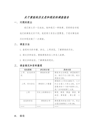 关于黄姓的历史是和现状的调查报告